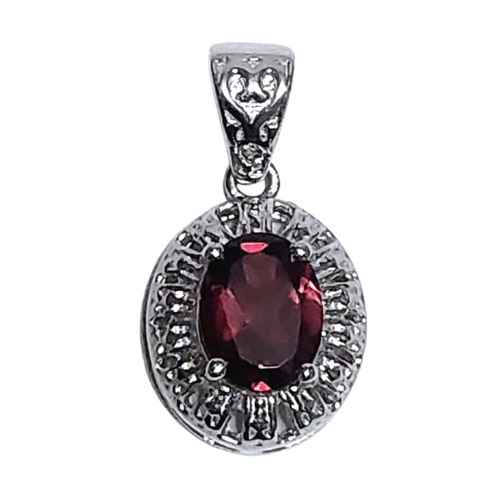 2.0 ct Garnet Sterling Silver Filigree Pendant